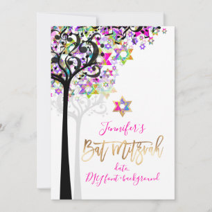 Convite PixDezines TREE OF LIFE MÚSICA NOTES MITZVAH PINK