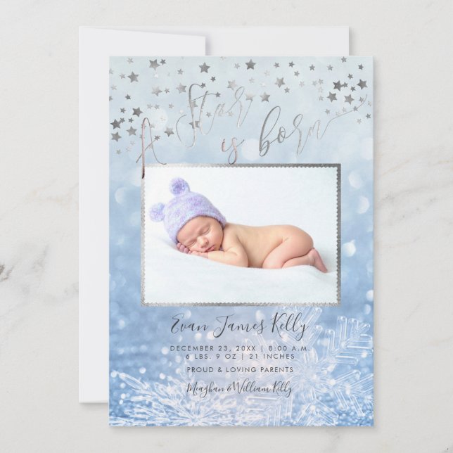 Convite PixDezines Uma estrela é Nascer, estrelas+neve (Frente)