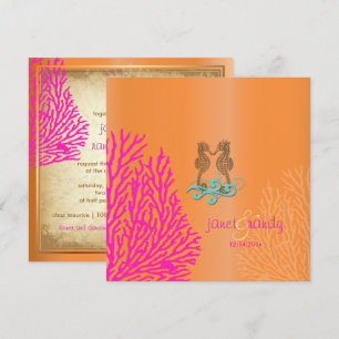 Convite PixDezines Vintage Coral Rosa+ Cavalo-Marinho