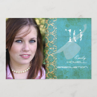 Convite PixDezines VINTAGE DAMASK/TURQUESA/GRADUAÇÃO