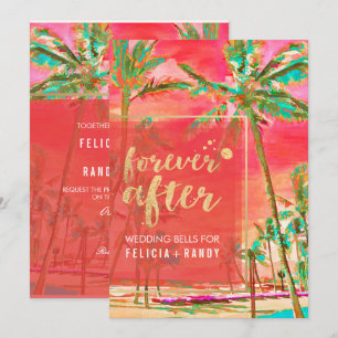 Convite PixDezines Vintage Hawaiian Beach/Coral/Teal