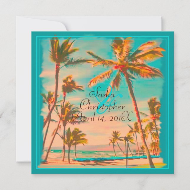 Convite PixDezines vintage hawaiian Beach/teal (Frente)