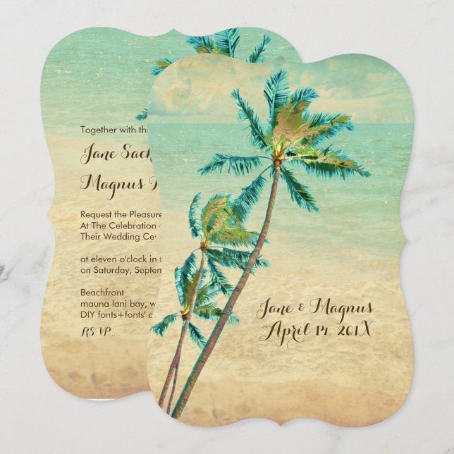 Convite PixDezines Vintage Hawaiian Beach/teal (Frente/Verso)