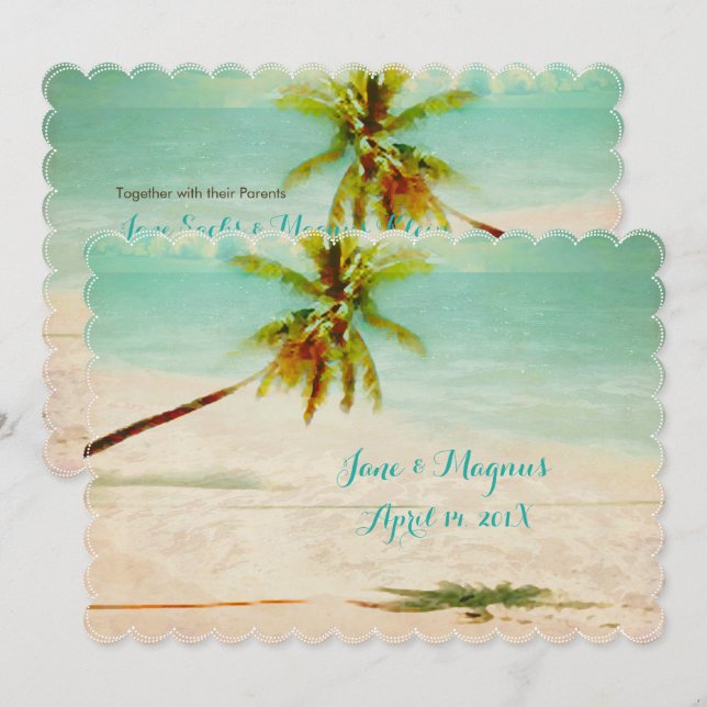 Convite PixDezines Vintage Hawaiian Beach/Turquoise (Frente/Verso)
