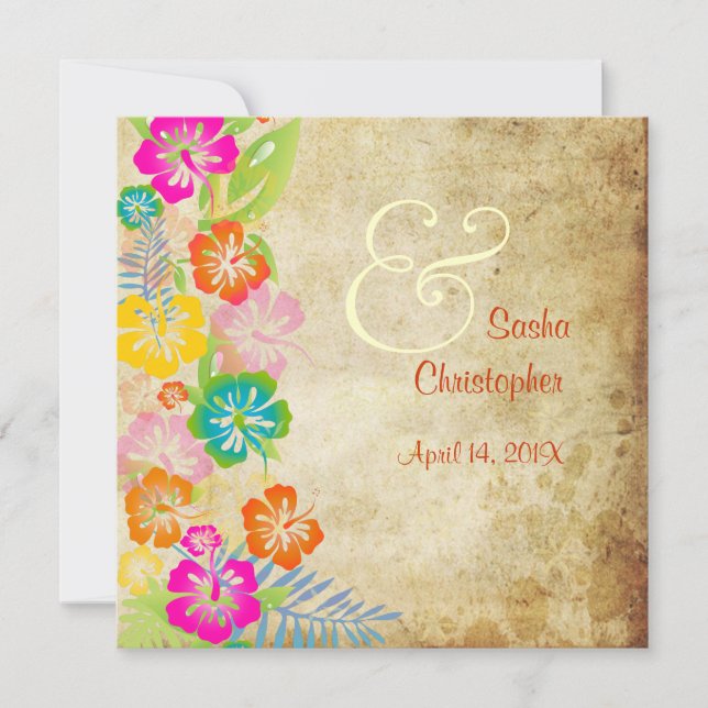 Convite PixDezines vintage/is/luau/hibiscus (Frente)