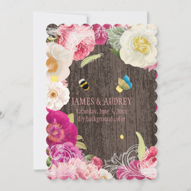 Convite PixDezines vintage peonies, rosas/redoute (Frente)