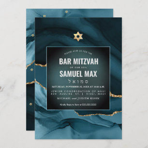 Convite PixDezines Watercolor Agate Teal Mitzvah Invitatio