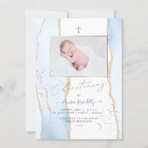 Convite PixDezines Watercolor Blue Agate Christening