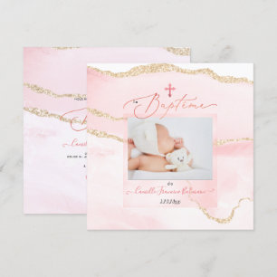 Convite PixDezines Watercolor Blush Agate, Arquivo Baptêm