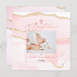 Convite PixDezines Watercolor Blush Agate, Arquivo Baptême