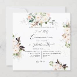 Convite PixDezines Watercolor Blush+Cream Roses Communion 