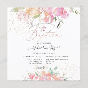 Convite PixDezines Watercolor Blush Peas Sweet Baptism