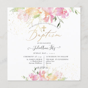 Convite PixDezines Watercolor Blush Peas Sweet Baptism