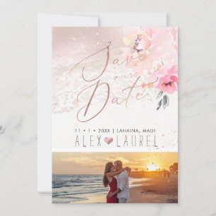 Convite PixDezines Watercolor Blush Peonies Salva a Data