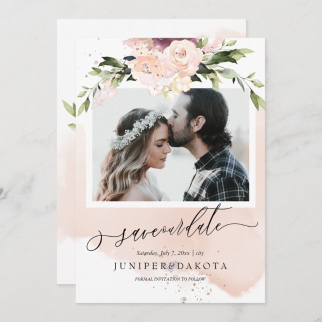 Convite PixDezines Watercolor Blush Pink Dusty Rosa (Frente/Verso)