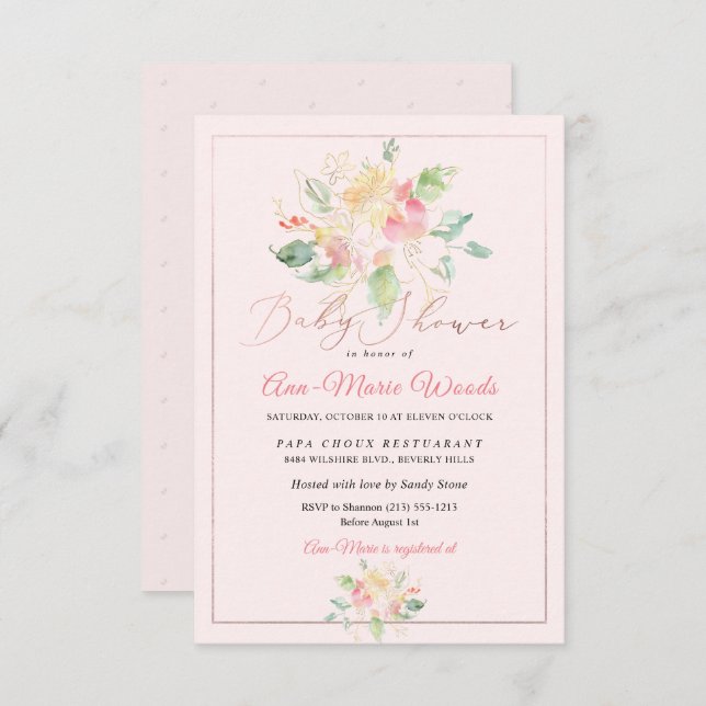 Convite PixDezines Watercolor Blush Sweet Peas Chá de fral (Frente/Verso)