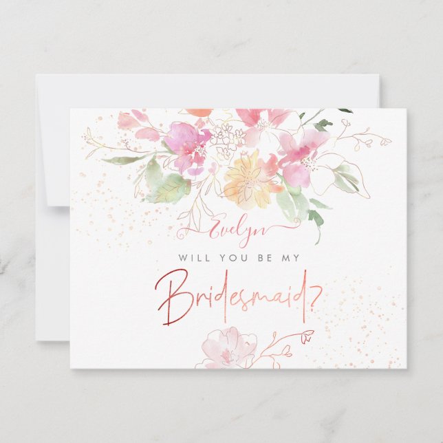 Convite PixDezines Watercolor Blushing Bridesmaid (Frente)