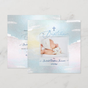 Convite PixDezines Watercolor Brush Stroke, Baptême garç