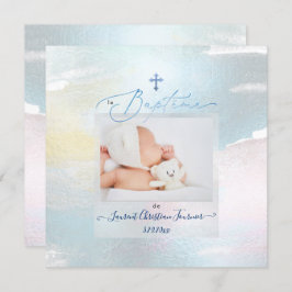 Convite PixDezines Watercolor Brush Stroke, Baptême garçon