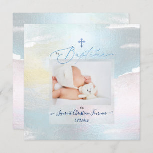 Convite PixDezines Watercolor Brush Stroke, Baptême garçon