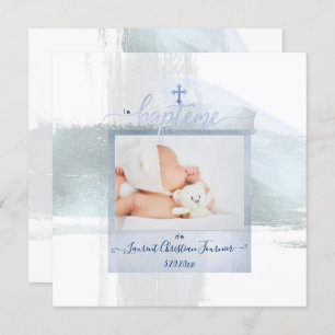 Convite PixDezines Watercolor Brush Stroke, Baptême garçon