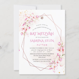 Convite PixDezines Watercolor Cherry Blossoms Bat Mitzvah