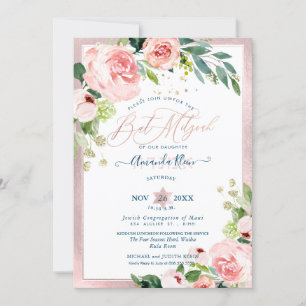 Convite PixDezines Watercolor Delicate Bloom Bat Mitzvah