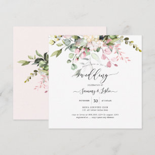 Convite PixDezines Watercolor Dusty Eucalyptus Rosa Cinza