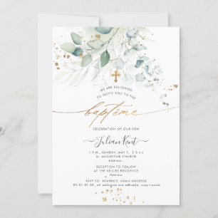 Convite PixDezines Watercolor Eucalyptus Baptême