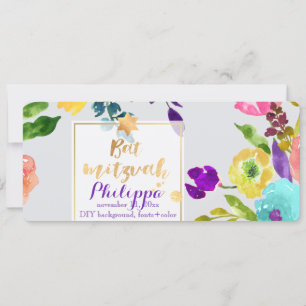Convite PixDezines Watercolor/Floral/Bat Mitzvah