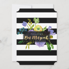 Convite PixDezines Watercolor/Floral/Stripes Bat Mitzvah