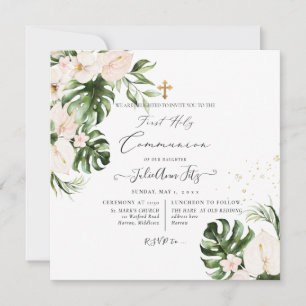 Convite PixDezines Watercolor Floral Tropical n Foliage