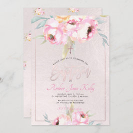 Convite PixDezines Watercolor Flowers Peonies Baptism