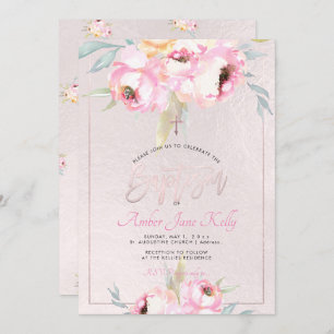 Convite PixDezines Watercolor Flowers Peonies Baptism