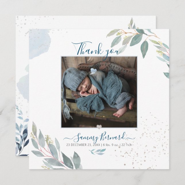 Convite PixDezines Watercolor Greenery Obrigado (Frente/Verso)