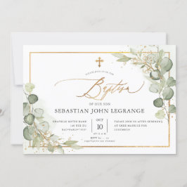 Convite PixDezines Watercolor Gum Eucalyptus Baptism Invit