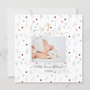 Convite PixDezines Watercolor Petite Fleurs Baptême