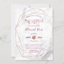 PixDezines White Marble Bat Mitzvah/Rosa Dourado