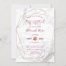 Convite PixDezines White Marble Bat Mitzvah/Rosa Dourado