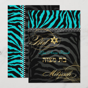 Convite PixDezines Zebra Bat Mitzvah/DIY Cor Aqua