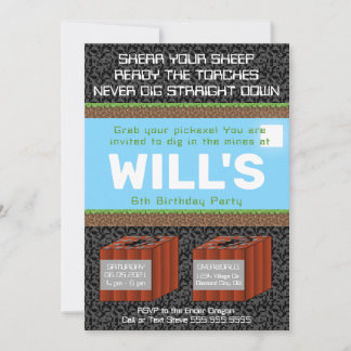 Convite Pixel Block Gaming Birthday Invitation