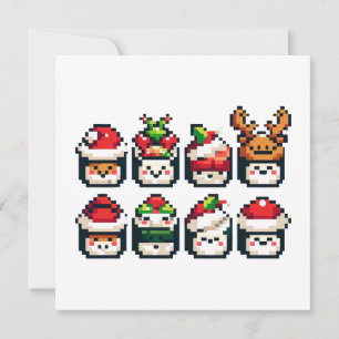 Convite Pixel Holiday Sushi - Arte Festiva De 8 Bits