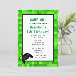 Convite Pixels de Jogador Verde | Festa de aniversário per