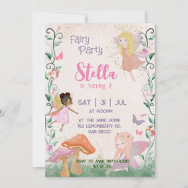 Convite Pixie de Jardim Floral de Fada primeiro aniversari
