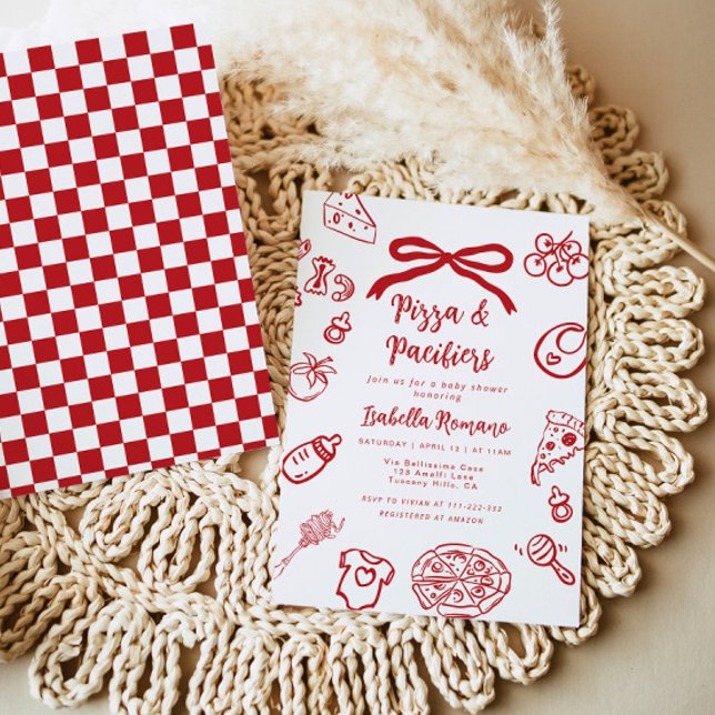 Convite Pizza and pacifiers Italian theme Bow Baby Shower (Criador carregado)