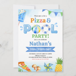 Convite  Pizza and Pool Birthday Party