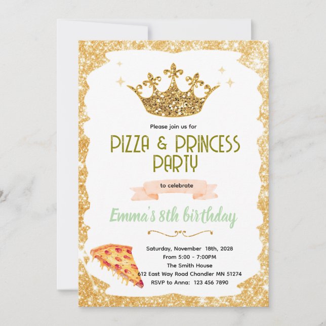 Convite Pizza and Princesses party Invitation (Frente)