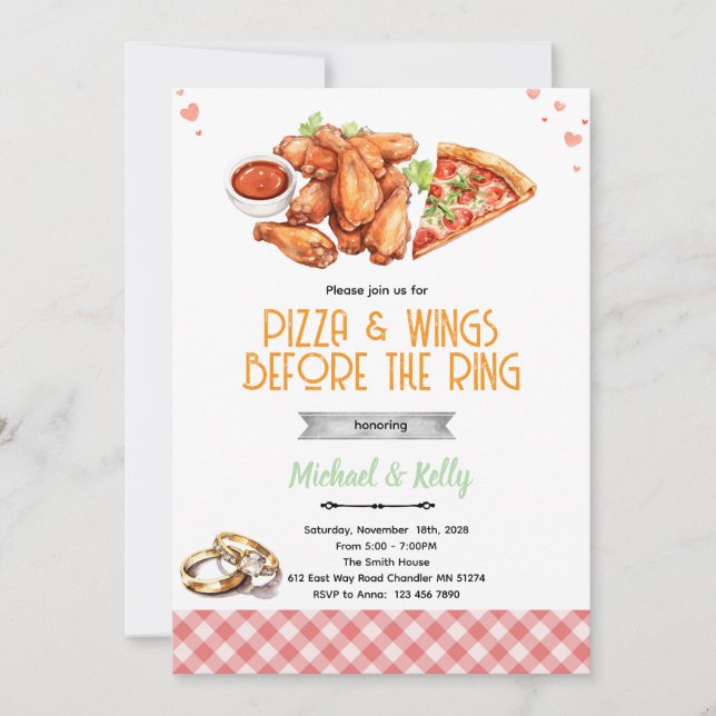 Convite Pizza and Wings Before The Rings Invitation (Frente)