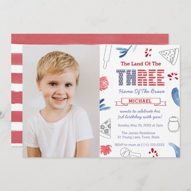 Convite Pizza aniversário de 3 anos Party - Foto italiana  (Frente/Verso)