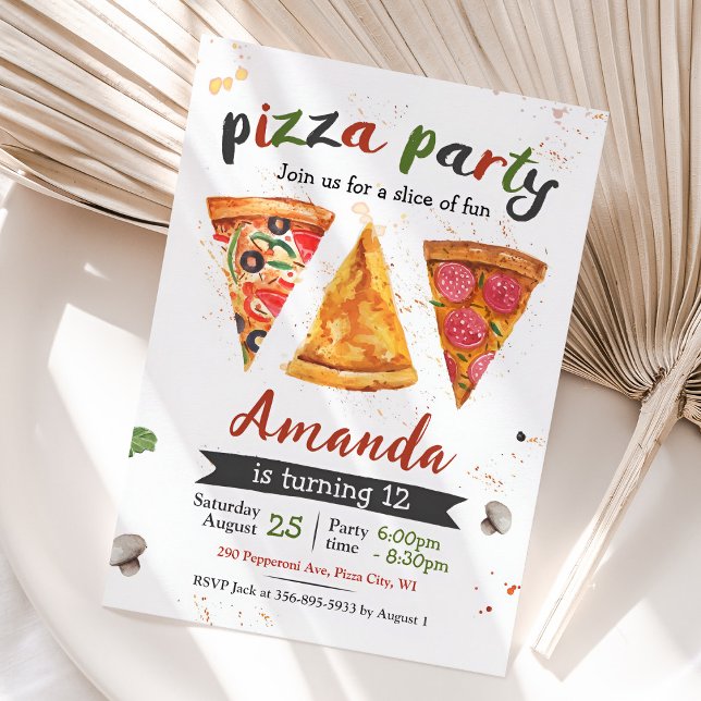 Convite Pizza Aniversário, Pizza Party (Pizza Birthday Invitation)